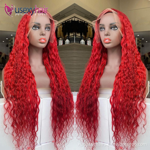 Red lace front wig human hair Vietnamese raw hair wigs supplies colored HD transparent 13x4 lace frontal wig for black women